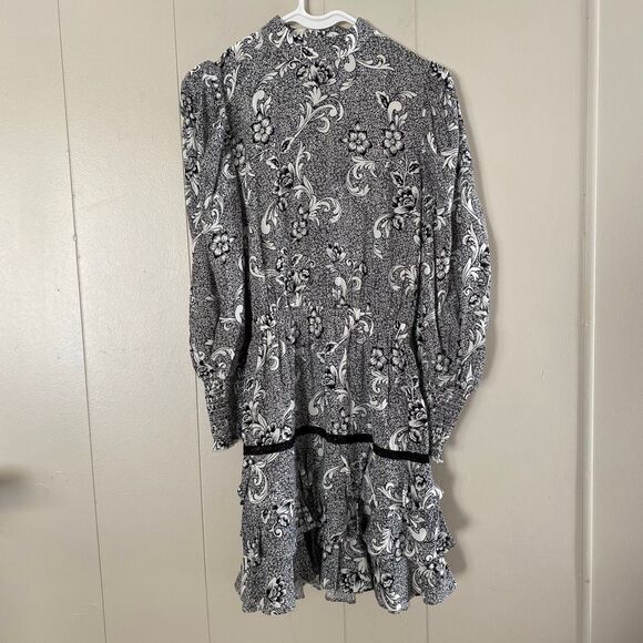 Forever 21 Black White Floral Ruffle Mini Dress • Long Sleeve • Smocked Waist • - Picture 1 of 7
